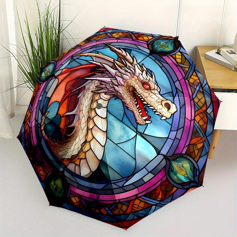 Stained Glass Dragon Window Panel - Fantasy Art Decor Umbrella Day Gift Y251