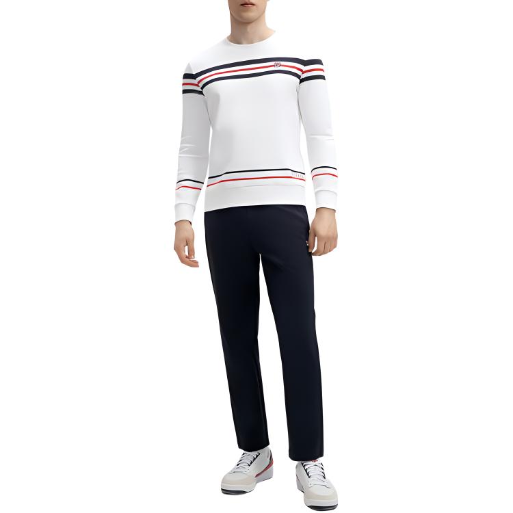 FILA Heritage Striped Crewneck Sweatshirt Men Sweatshirt Standard-White F11M411204F-WT