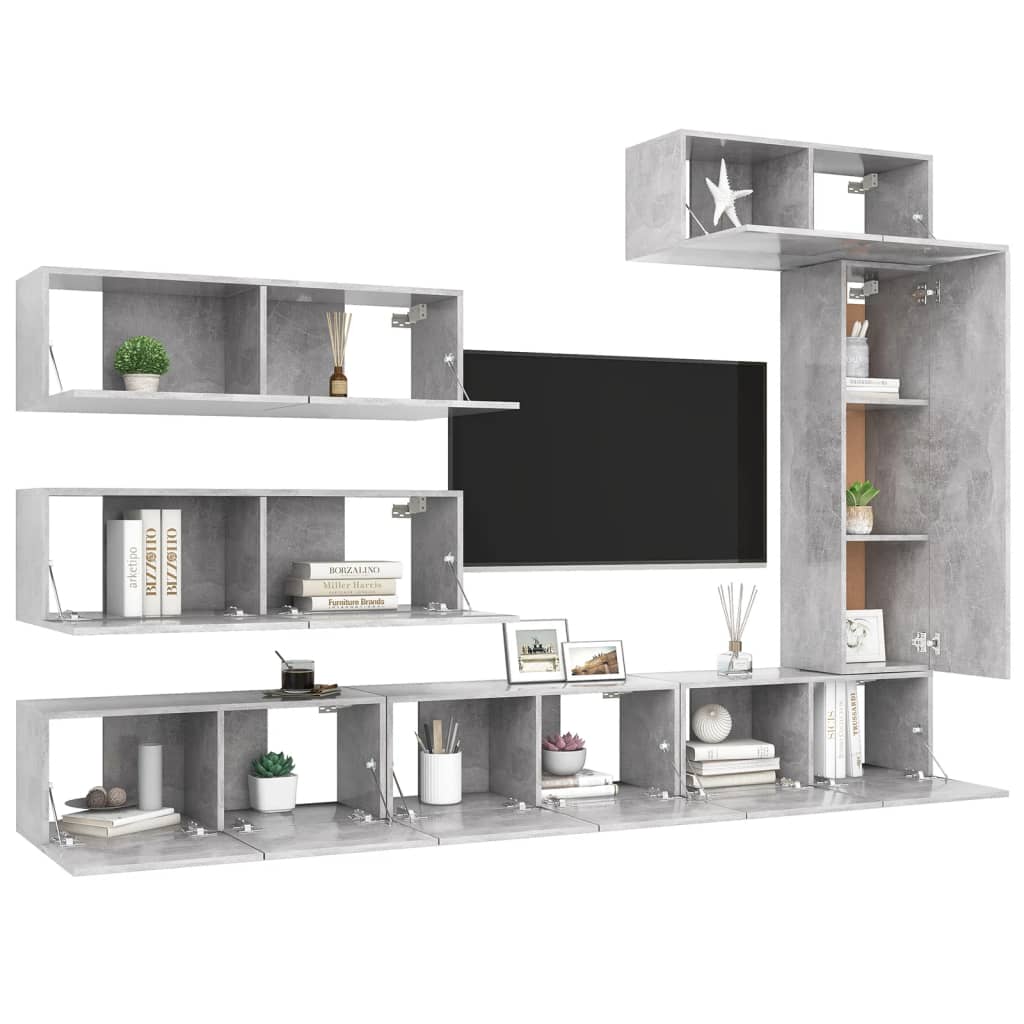 7 Piece TV Cabinet Set Concrete Grey Particleboard