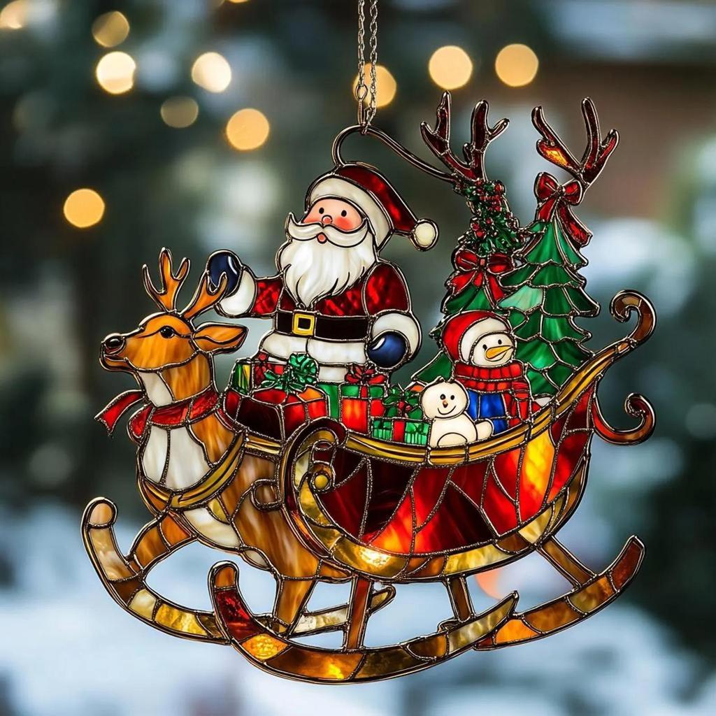 Santa Claus Sleigh Acrylic Sun Catcher - Christmas Window Decoration Gift
