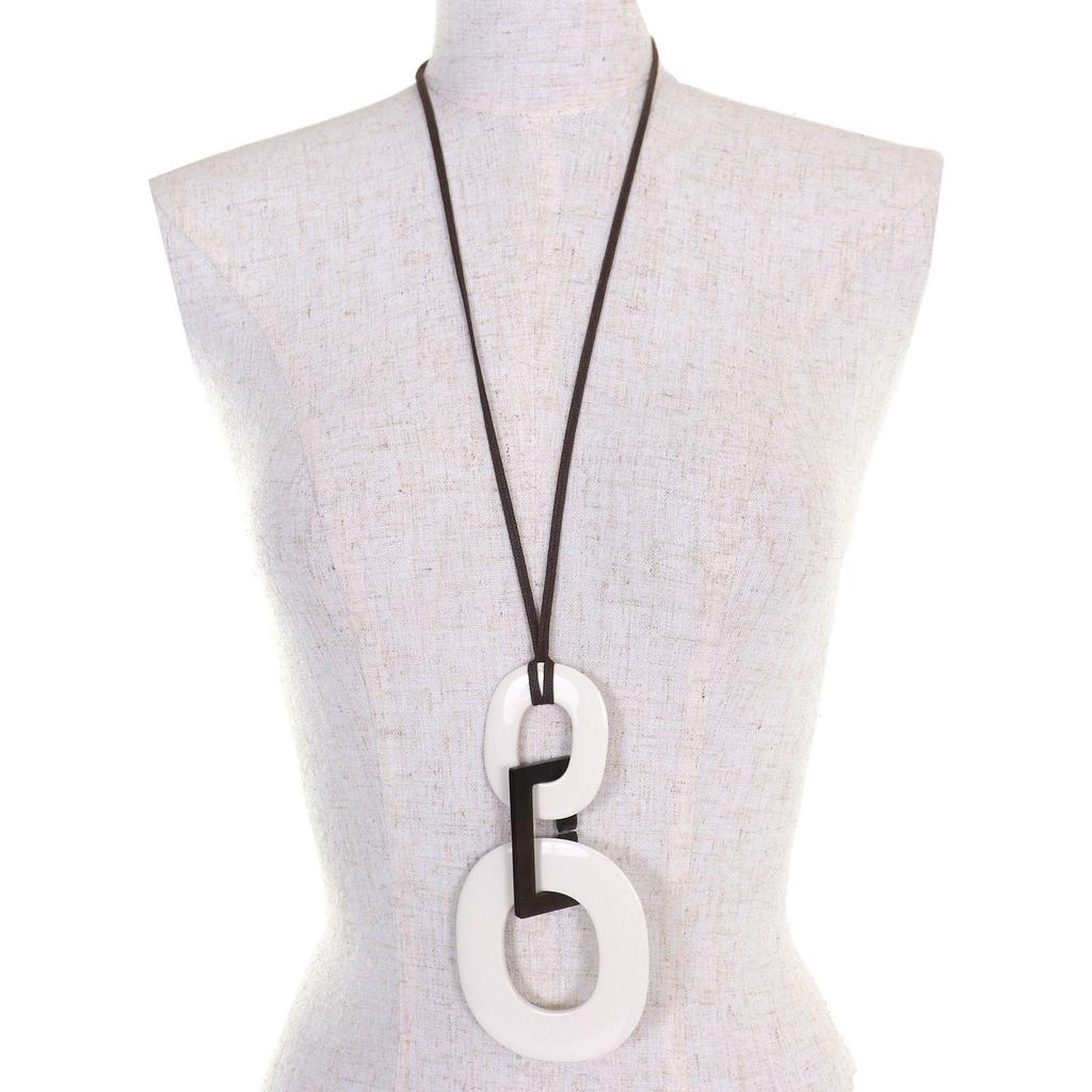 Hermes Halskette Kara Anhänger Weiß dunkelbraun Büffelhorn Damen Gebraucht