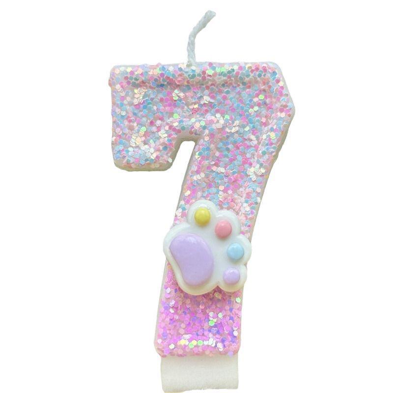 1PC Non-Toxic Soy Wax Candles Candle Adorable Cat Paw & Number Candle Set Cat Claw Digital Birthday Candle 7.5x4cm