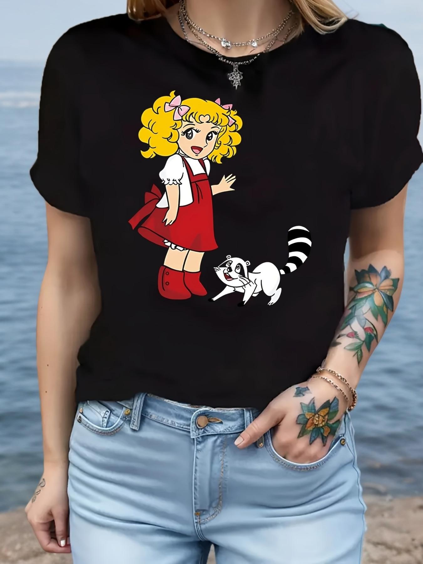 Candy Cartoon Anime Girl Raccoon T-shirt S