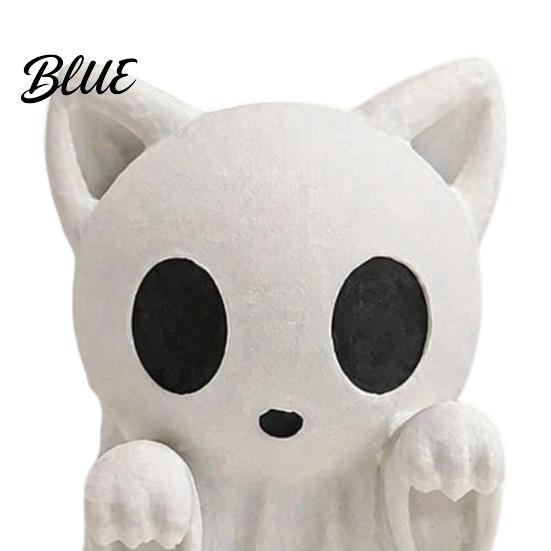 Cute Dark Style Ornament Halloween Ghost Cat Statue 3D Printed Ornament White Customizable Art Piece Figurine for Home Office Desk Decoration