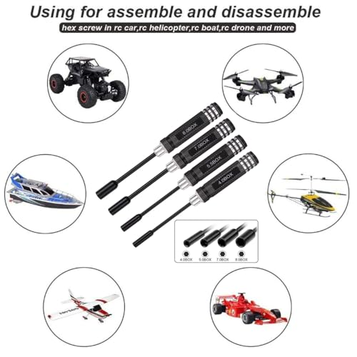 Hex Nut Driver, Hex Driver Wrench, Hex Socket Nut Driver, Precision Nut Driver Set, Hex Socket Nut Driver for Model Airplane Repair (4.0mm, 5.5mm, 7.0