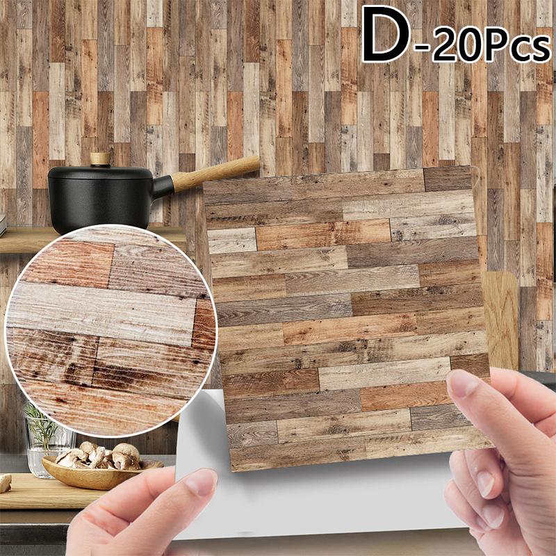 20ks Tapeta 10*10cm Dřevo zrnitá PVC Samolepicí samolepka na zeď Vodotěsná domácí dekorace