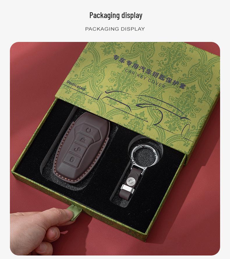 Genuine Leather Key Cover for BYD Qin Pro, Song Plus, Tang, New Energy Han, e9, Denza - Full Coverage