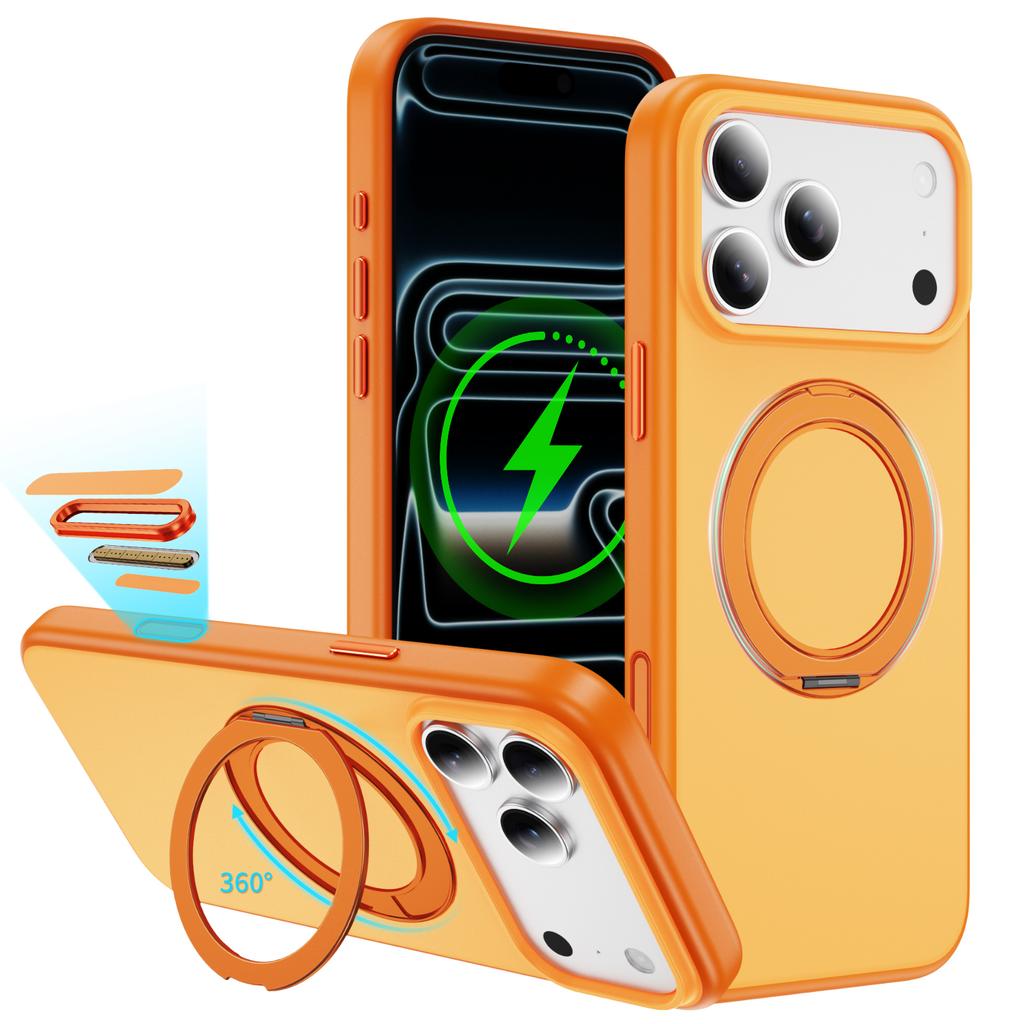 Luxury Metal Magnet Rotating Fold Magnetic Stand Phone Case For 17 Pro Max 17Pro Air Solid Color Matte Frosted PC Cover