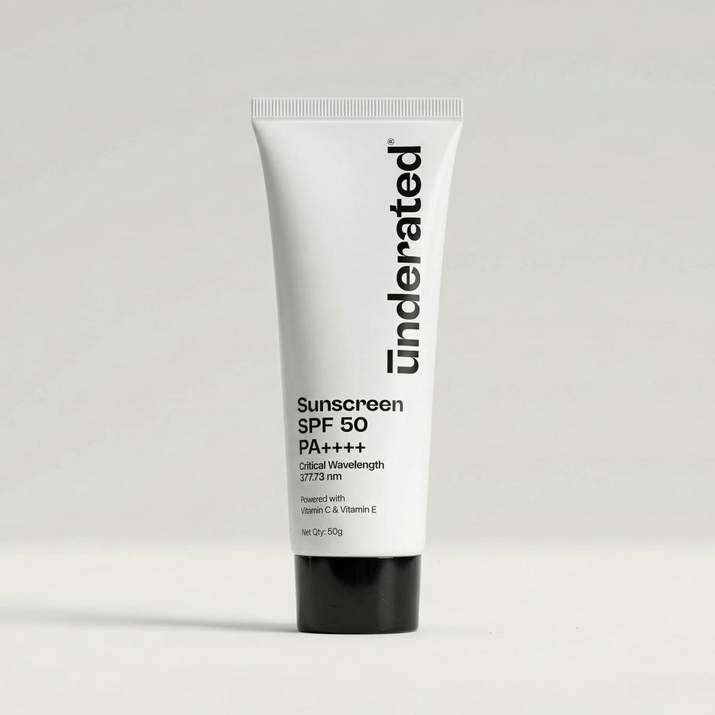 Underated Sunscreen Spf 50 Pa++++ Powered With Vitamin C & Vitamin E For Broad Spectrum Uv A, Uv B & Blue Light Protection | Silicone Free, Non-C
