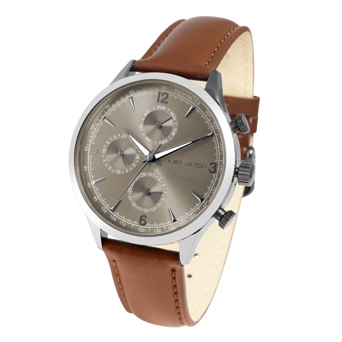 Montre homme - Menzie - Cuir marron - Boîtier 42 mm - Quartz VX9NE
