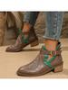 Fashion Women's New Autumn Plus Size Block Heel High Top Vintage Booties Pointed Toe Embroidered Short Boots