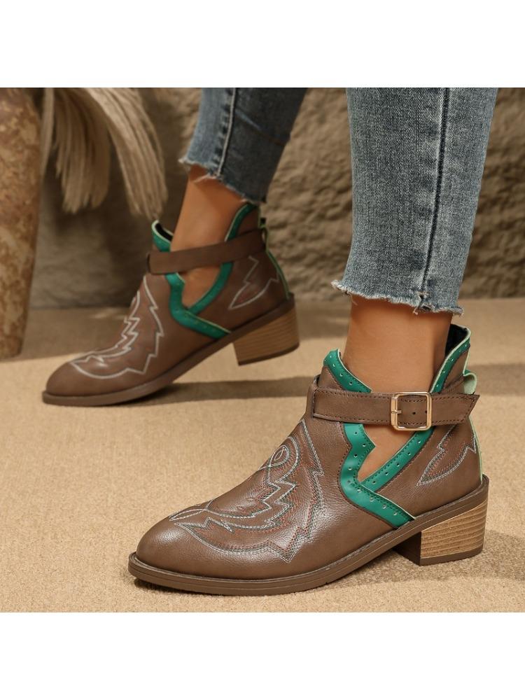 

Модные женские новые осенние ботильоны большого размера на блочном каблуке, с высоким голенищем, винтажные, с острым носком, вышитые короткие сапоги 43