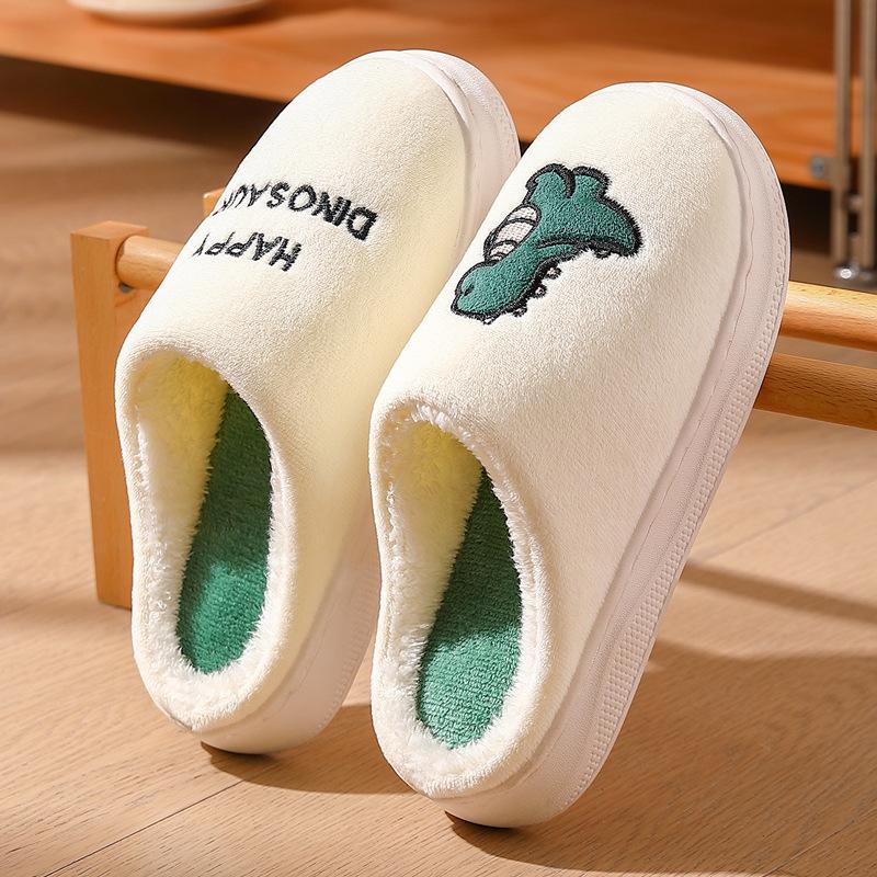 Home cotton slippers men's season cartoon bear embroidery plush warm men's indoor household cotton drag women