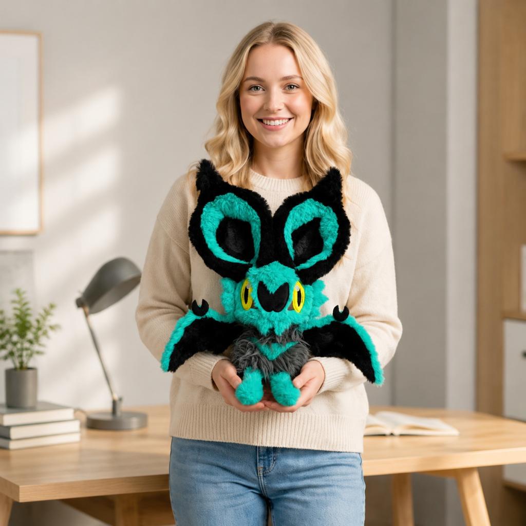 Plush Stuffed Animal Soft Toy Bat Design with Large Ears and Wings for Home Decoration and Play Suitable for Kids and Adults Birthday Gift
