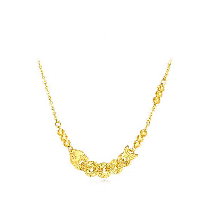 Vietnam Sand Gold Koi Necklace: Five Emperor Coins, Crushed Ice Design - Elegant Clavicle Chain, Perfect for Qixi Birthday Gift