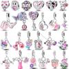 Copper Lovely Pink Color Charms Love Heart Skirt Flower Dangle Pendants Fit Original Fash Bracelet Diy Jewelry