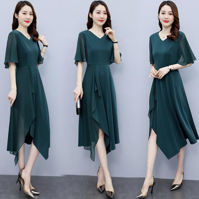 2023 Summer Chiffon Splice Slim Fit Mid-Length Dress