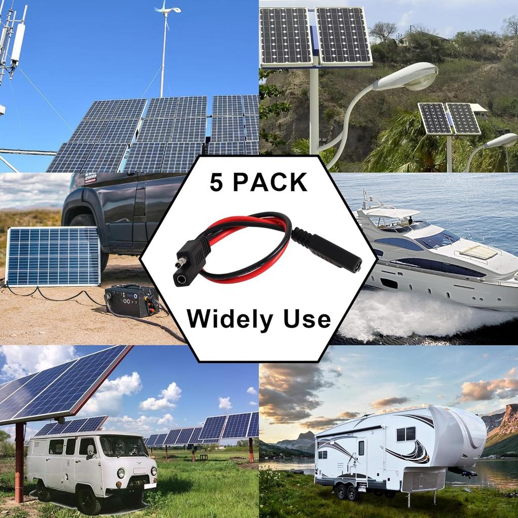 Wadoy 2 Pin Quick Disconnect Wire Harness SAE Connector 14 Gauge Heavy Duty Hight Capacity Battery Cable 10'' Leads(5 Pack)