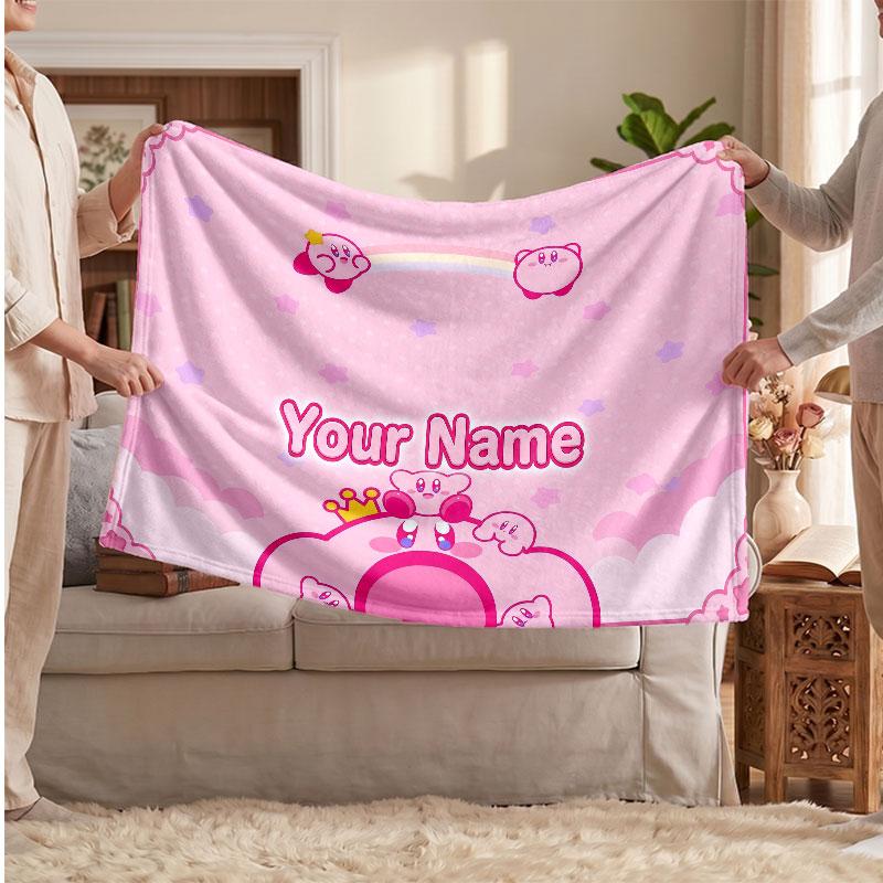 Kirby Personalized Flannel Blanket, Custom Printed Text Name, Warm Soft Blanket For Couch Bed