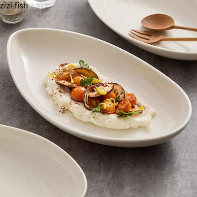 Assiette en céramique de couleur unie, en forme, ménagère, assiette à poisson, assiette à dessert, assiettes à sushi, assiettes pour barbecue, vaisselle créative d'hôtel