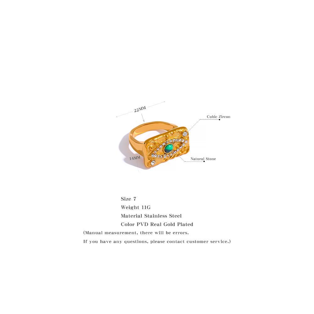 Yhpup High-Grade Fashion Stone Zircon Green Eye Ring 316L Stainless Steel Gold Color Stylish Jewelry Anillos Acero Inoxidable