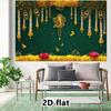 Indian Wedding Banner Decorated with Hen Feathers and Elephant God Ganesha Deep Green and Gold Indian Party Background Cloth