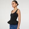 Square Neck Tank Tops For Women Sleeveless Backless Crop Top With Peplum Bubble Hem Summer Top Black White