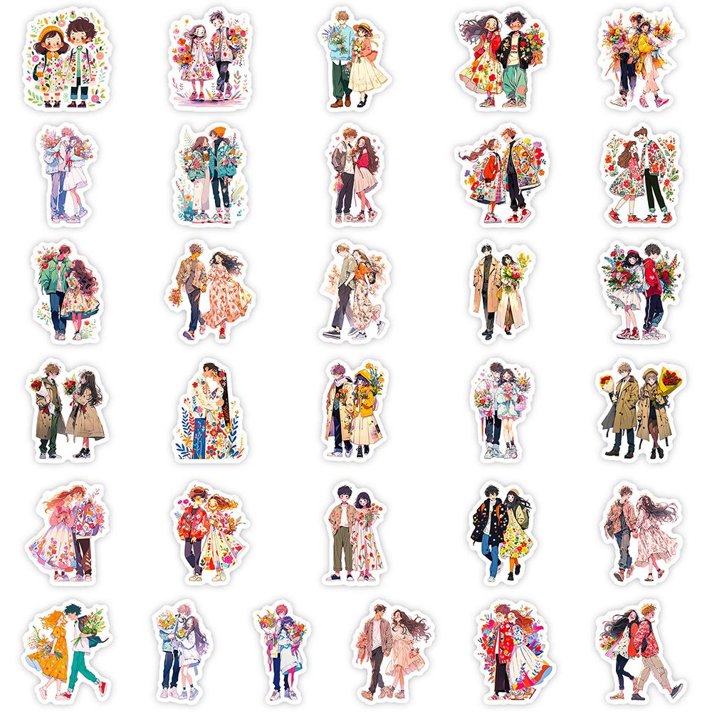 10/30/56pcs Cute Colorful Couple Anime Graffiti Stickers Cartoon Romantic Flowers Decals Notebook Phone Water Bottle Sticker Toy