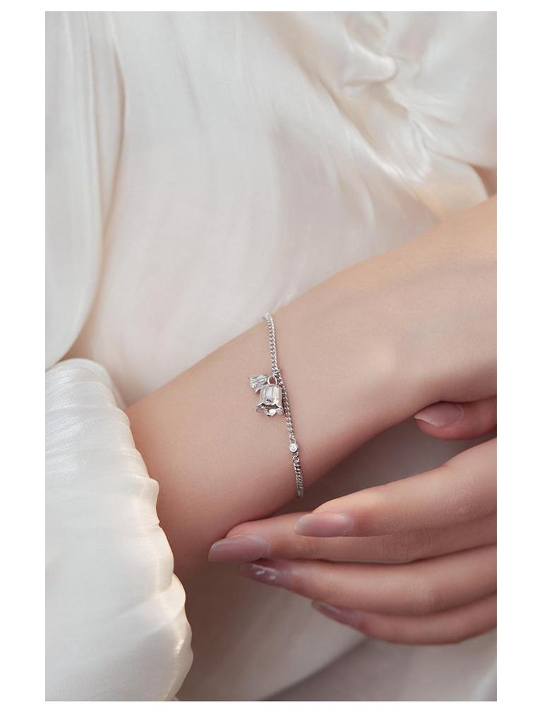 Banyan Tree S925 Silver Lily of the Valley Zircon Chain Bracelet for Women & Girls
