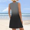 Women's Fashion Casual Summer Cuffless Pocket V-neck Gradient Print Dress Beach Sundress