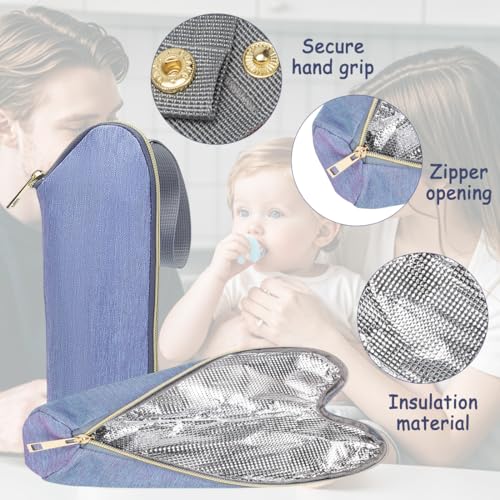 WUYJI Thermal Insulated Bottle Bag, 1 Pack Double Layer Portable Baby Bottle Carrier for Water Bottles, Travel Drinks, Keeps Temperature (Blue)