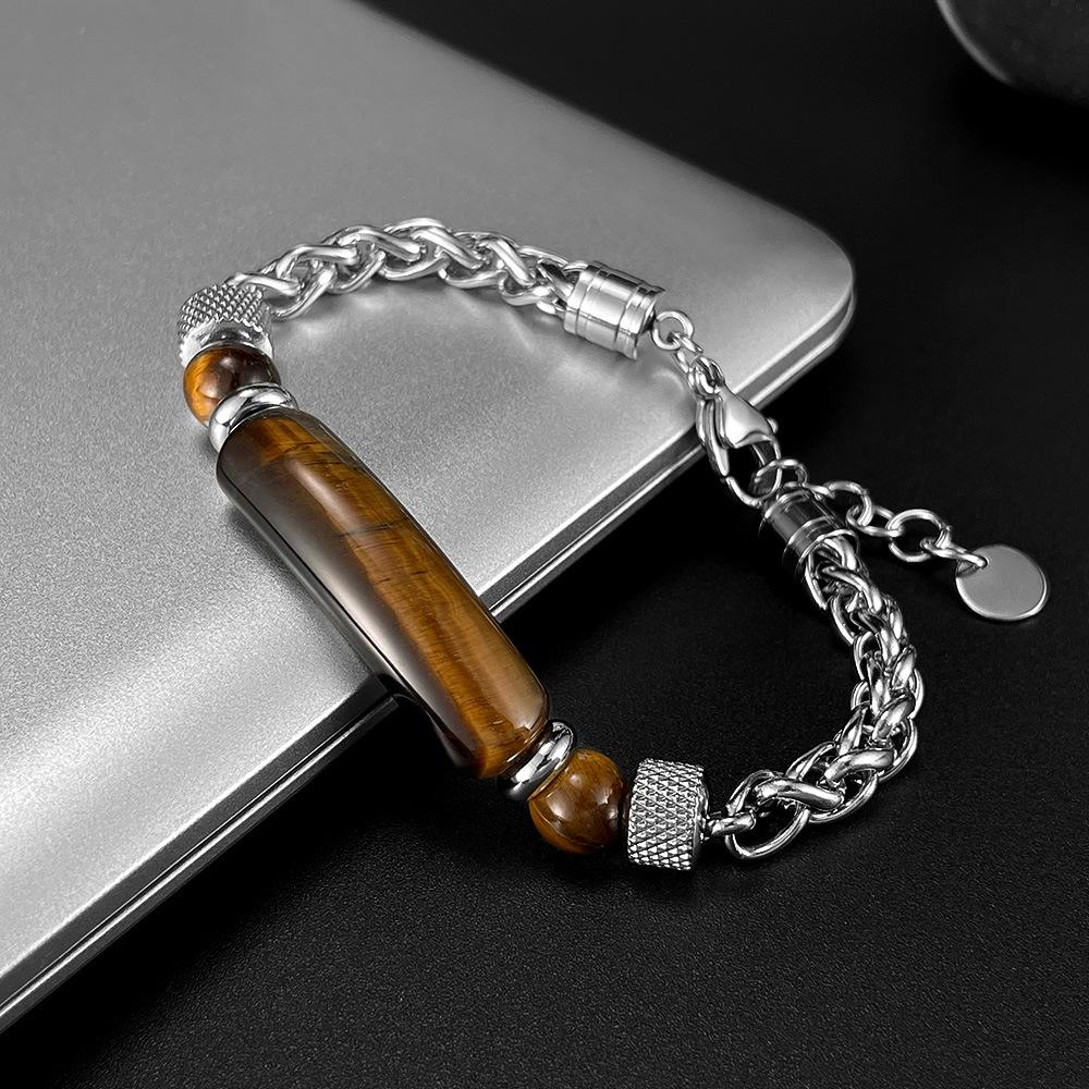 Fashion retro stainless steel chain splicing tiger's eye titanium steel men's bracelet