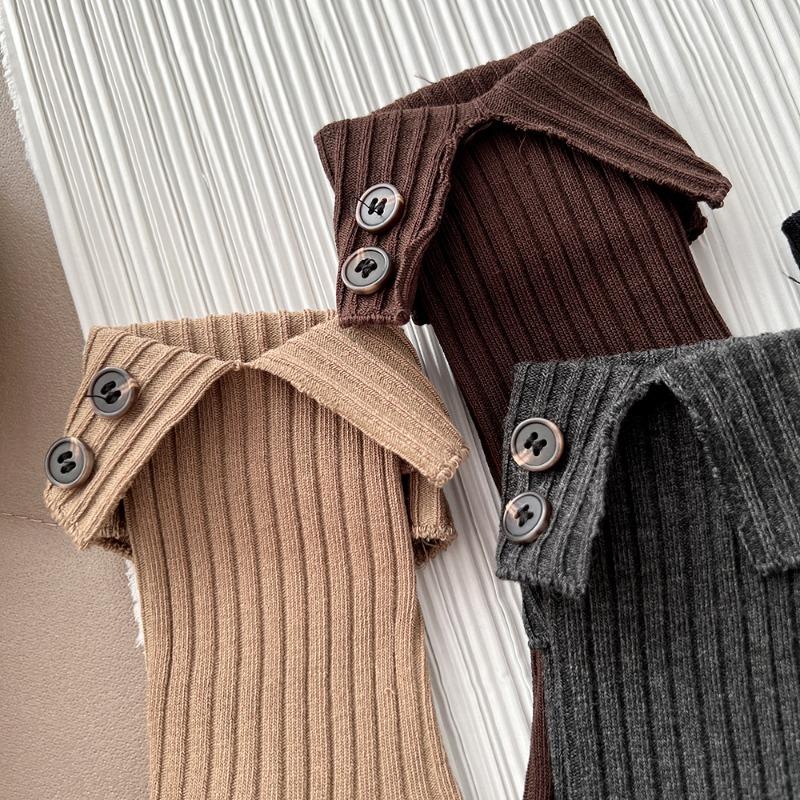 2025 New Turn-Up Cuff Socks with Hand-Sewn Buttons INS Causal Decorative Mid-Calf Cotton Socks for Girle Trendy Crew Socks