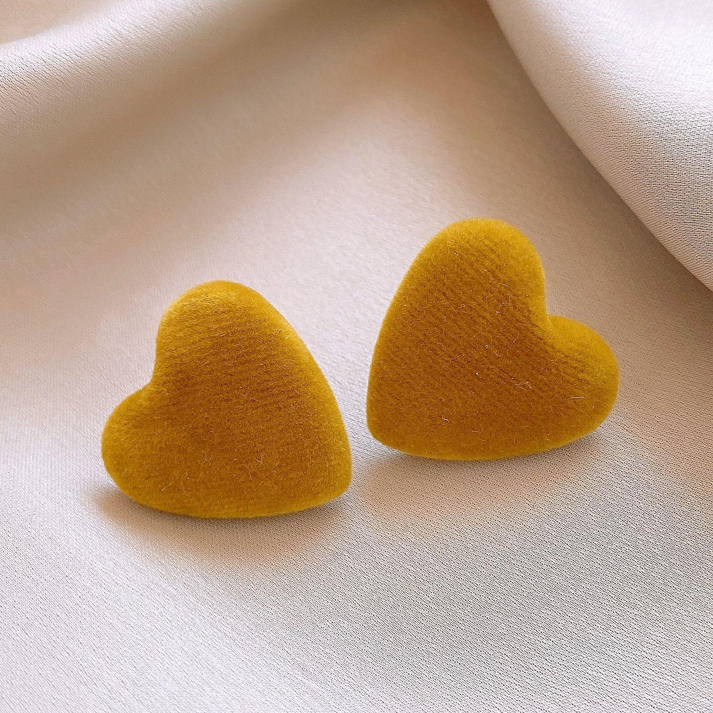 Retro autumn and winter yellow flocking love star earrings stud earrings personality temperament earrings women