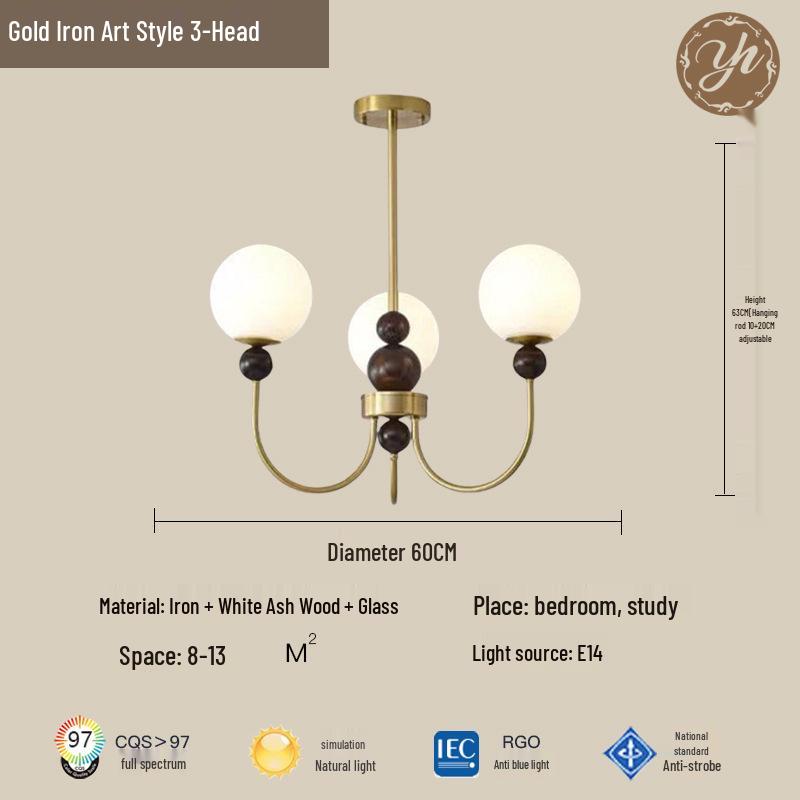 Mid-Century Magic Bean Solid Wood Chandelier: French Retro Light for Living Room or Bedroom.