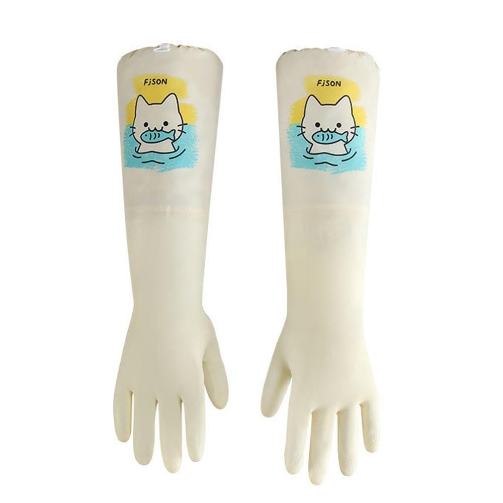 New Durable Dishwashing Gloves Extra Long Fleece-lined Household Chores Gloves Warm Thickened Cleaning Gloves Kitchen Use