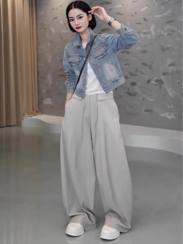 Pantaloni da Donna Stile Coreano Vita Alta Gamba Larga Curva Modellanti - Moda Primavera 2026 Pantaloni Lunghi Casual Versatili