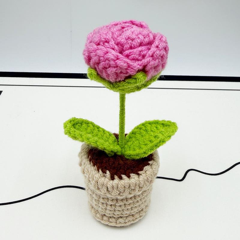 Hand-Knitted Rose Potted Plant Yarn Bouquet for Home Decor