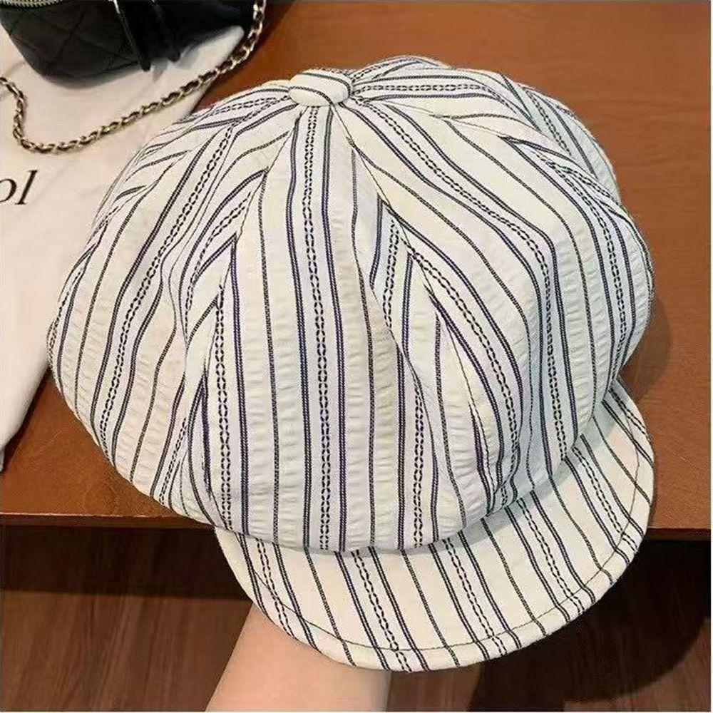 Spring Summer Octagonal Hat Thin Painter Caps Vintage Striped Berets Outdoor