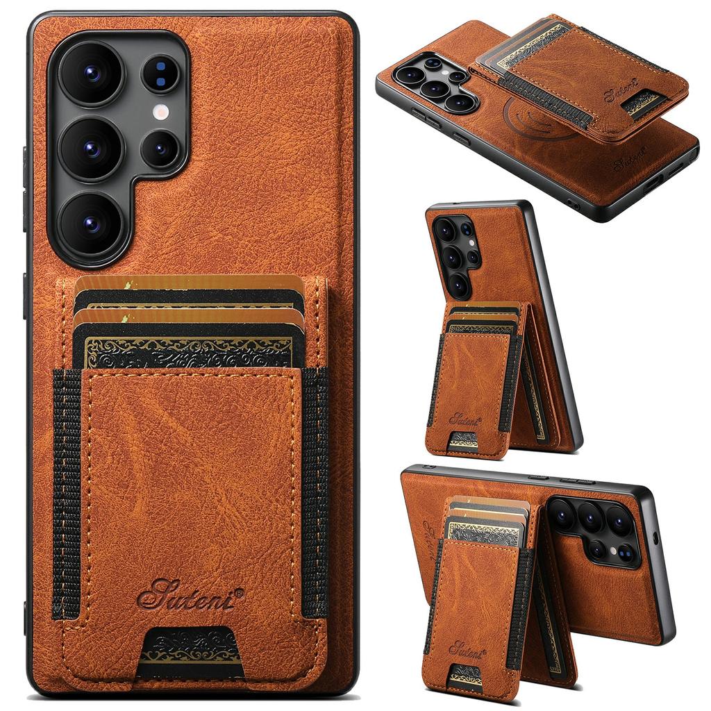 SUTENI H17 For Samsung Galaxy S25 Ultra Magnetic Case Card Slots Leather + TPU Kickstand Phone Cover