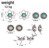 Retro Dragonfly Leaf Earrings Set: 5 Pairs with Micro-Inlaid Turquoise