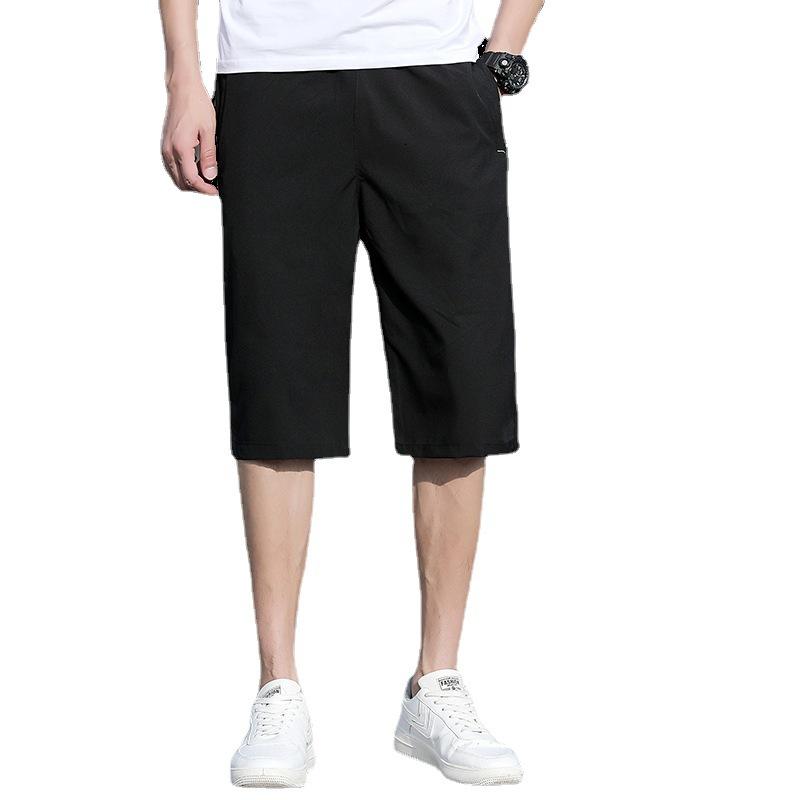 Plus Size Summer Casual Pants with Four Side Elastic Shorts Men's Loose Elastic Cropped Pants