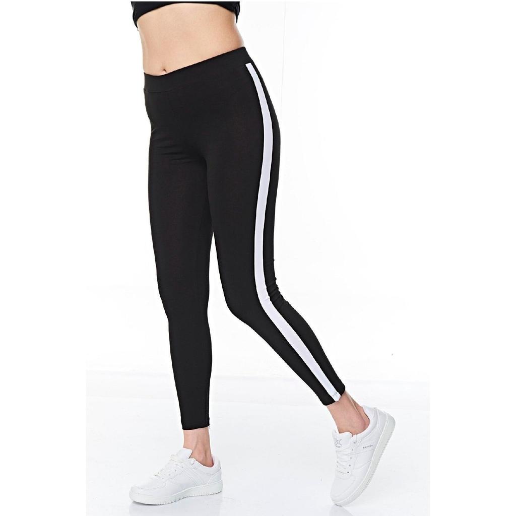 Women's Cotton Side White Striped Ankle Length King Size Lycra Sports Tights - 4902-4077