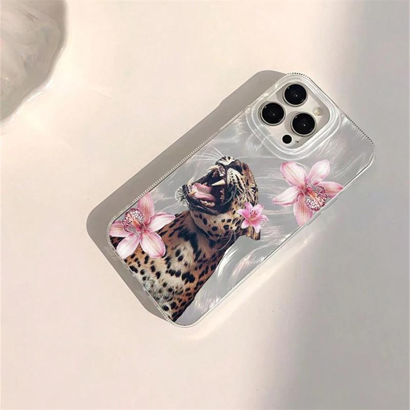 Phone Case for iPhone 14 13 15 16 17 Pro Max 16E 11 12 8 7 Plus X XR XS SE 2022 Animal Floral & Leopard Pattern Shiny Back Cover