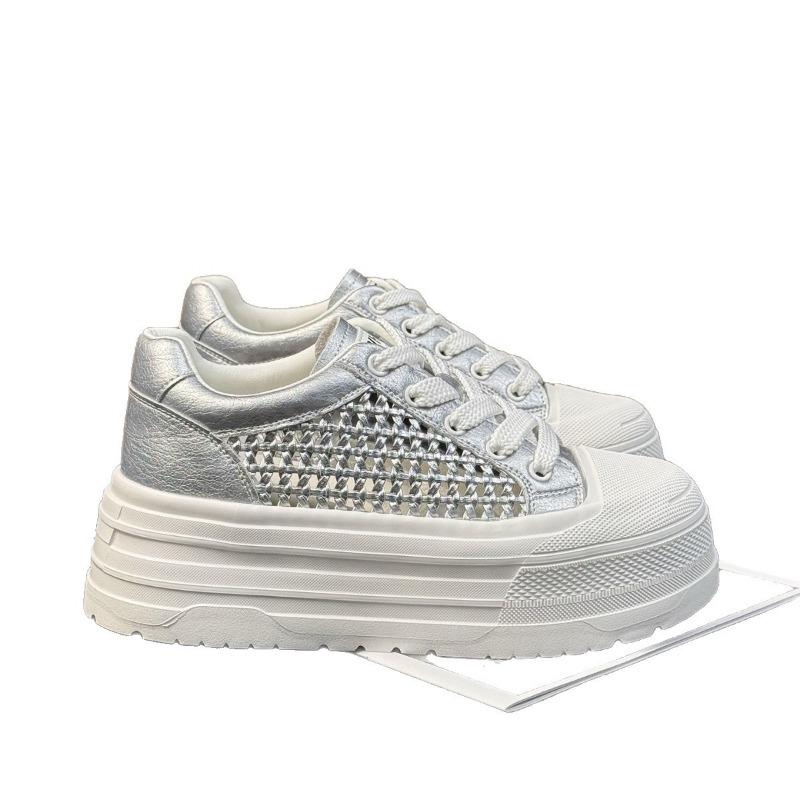 Retro mesh white shoes women's summer new small high lace-up woven breathable casual board shoes tide
