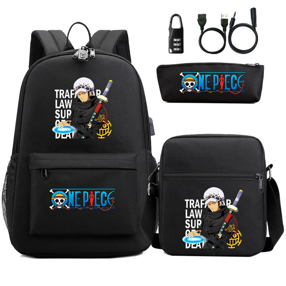 Large Capacity Schoolbag with Shoulder Strap; Student Three-piece Pencil Case Set