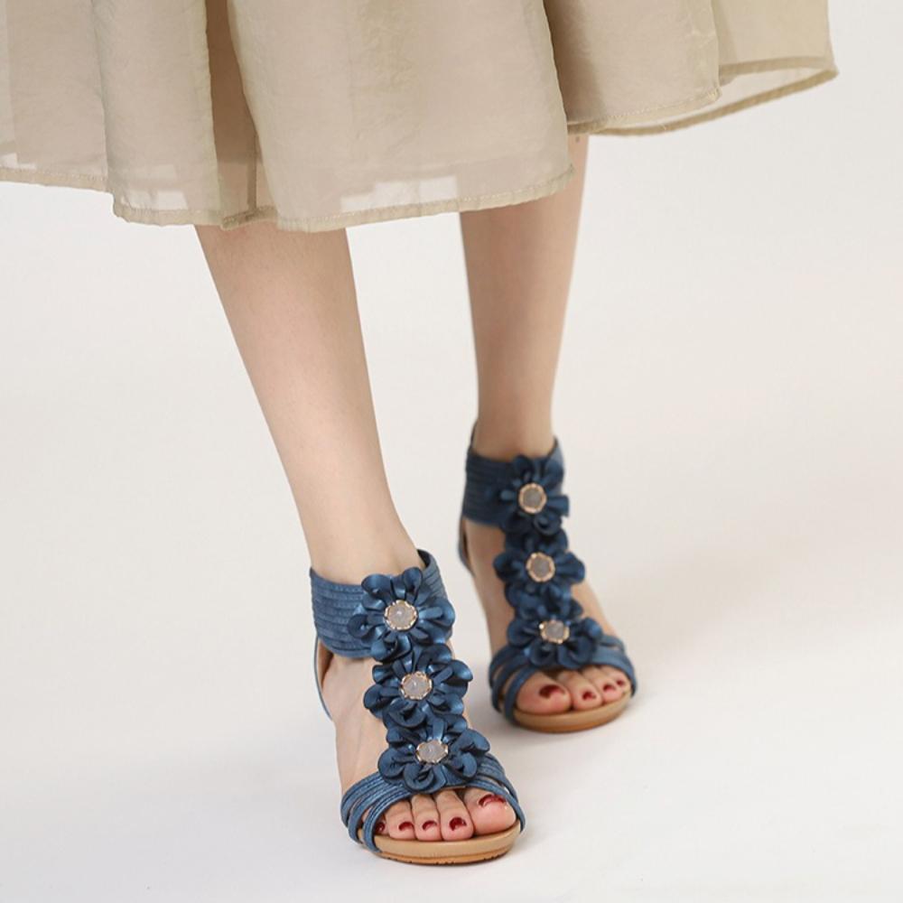 Neue Sommer Damen Böhmische Ethnische Keilabsatz Plateau Römische Sandalen, Floral Design Zum Kleid Matching