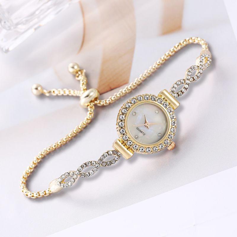 Girls Watch Inlaid with a Large Diamond Ins College Style Dial Decoration Lazy Pull-up Bracelet Watch