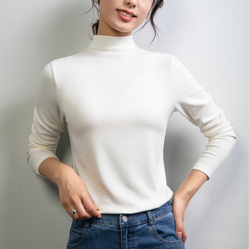 Slim-fit Cotton Wool Sweater Women's Autumn and Winter New Semi-turtleneck Polished Bottoming Shirt Women's Warm and Velvet Inner