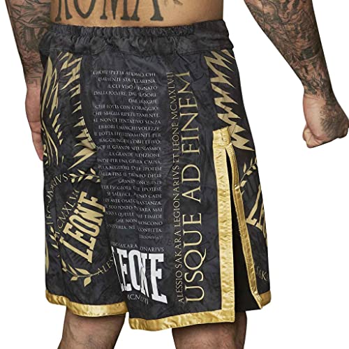 Leone 1947 LEGIONARIVS II MMA SHORTS, Unisex, Wide Slit, XXL, Black/Gold, AB790 [Authentic]
